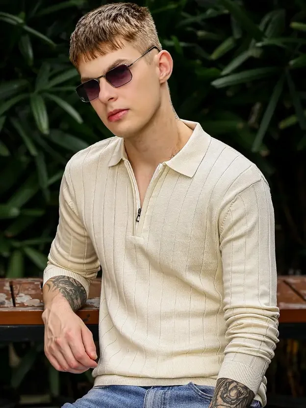 مانياك Maniac Mens Printed Round Neck Half Sleeve Black and Beige Cotton Tshirt